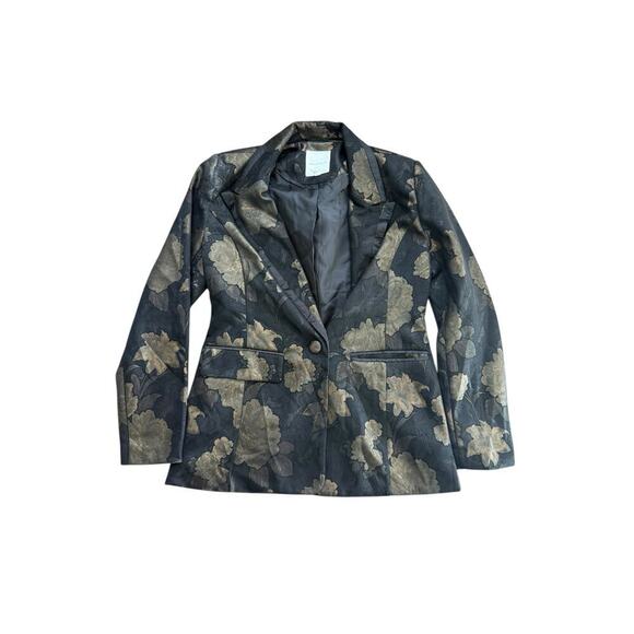 Avec Les Filles Women's Black Copper Floral Jacquard Tuxedo Blazer Jacket Medium - Picture 2 of 7